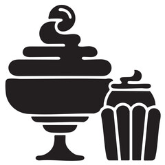 Delicious Sundae and Cupcake Dessert Silhouettes on White Background