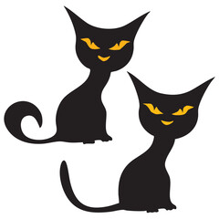 Spooky Black Cats with Glowing Yellow Eyes Halloween Vector Illustration