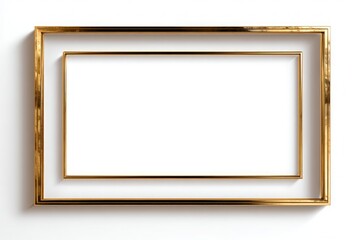 Empty golden rectangular frames layering, creating a space for text or image on white