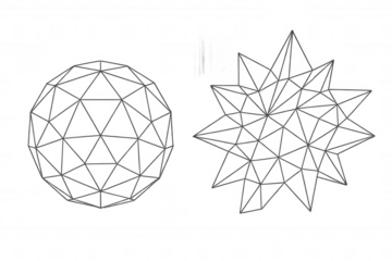Geometric wireframe shapes representing sphere and star, abstract polyhedrons, 3d line art structure