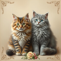 Two fluffy cats illustration 