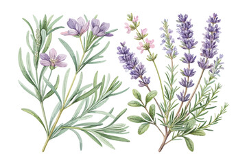 Naklejka premium Hand-Painted Watercolor Lavender and Rosemary Branch vector illustration