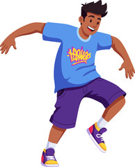 Obraz premium Colorful Cartoon Flat Character Illustration of a Joyful Dancing Boy