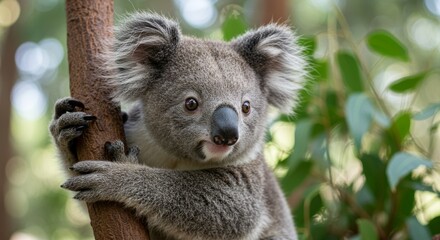 Obraz premium Koala Bear on Tree Branch Australian Wildlife, Cute, Close-up, Portrait