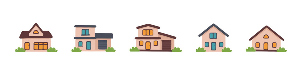 Home sign. House vector set. Real estate sign set. Single family home icon. Sale house cartoon set.