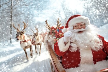 Reindeer take Santa to work. Generative AI