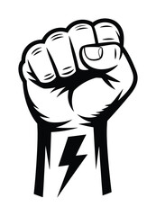 Power fist with lightning bold strength vector illustration