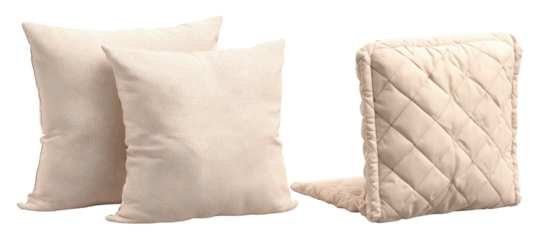 Two plain cream-colored pillows, one a standard shape, and the other a tailored, quilted design