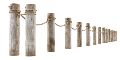 Wooden posts with rope, forming a dock or pier