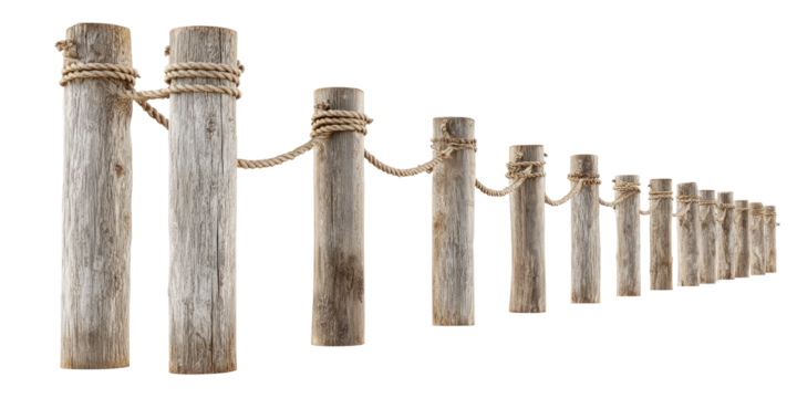 Wooden posts with rope, forming a dock or pier