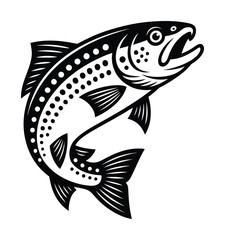 Jumping fish black and white wildlife vector illustration