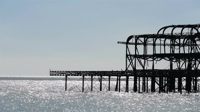West Pier, Brighton, England. The decaying remains of the landmark pier in the popular British seaside resort of Brighton in East Sussex.