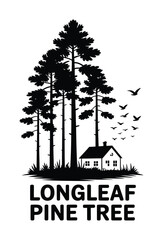 Pine tree forest cabin logo nature landscape vector