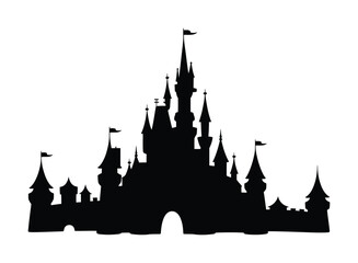 Castle silhouette black and white fairytale vector illustration © Arjun