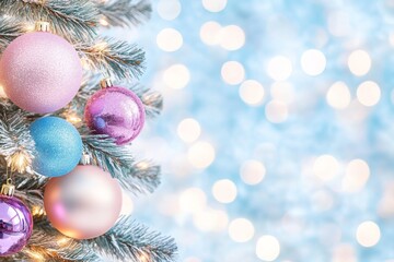 Christmas tree on a blue shimmering background. Generative AI