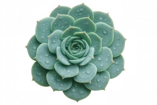 Echeveria succulent plant with water drops, green rosette, top view, transparent background - Powered by Adobe