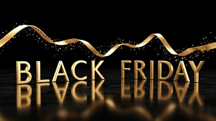 3D Black Friday Sale with Ribbon in Gold, 
Massive Discounts Black Friday Event - Powered by Adobe
