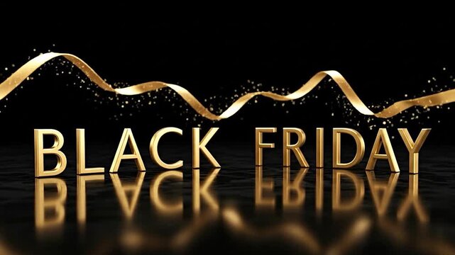 3D Black Friday Sale with Ribbon in Gold, 
Massive Discounts Black Friday Event