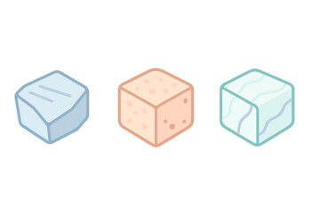 Three abstract isometric blocks displaying different textures and patterns on a white background