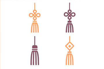 Traditional Chinese decorative knots and hanging tassels collection in flat style
