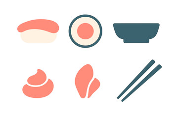 Minimalist graphic symbols of sushi maki roll bowl and chopsticks © Mark