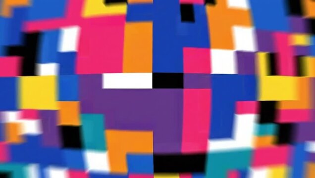 Vibrant geometric abstract pattern with colorful rectangles and squares in a playful mosaic design