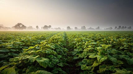 Naklejka premium Jute mallow field at Dawn