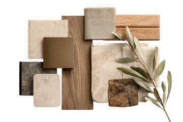 Interior design samples, neutral tones, natural elements