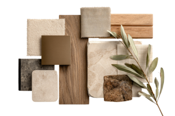 Interior design samples, neutral tones, natural elements