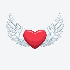Obraz premium A vibrant red cartoon heart with a pair of open white angel wings, symbolizing love, freedom, and spirituality.