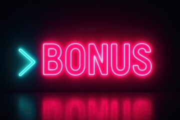Obraz premium Neon banner with > BONUS promotion, vibrant and eye-catching retail offer on transparent background.