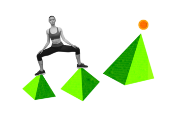 Composite trend artwork sketch image photo collage of young lady sportswear yoga training stand pyramid egypt building sport exercise