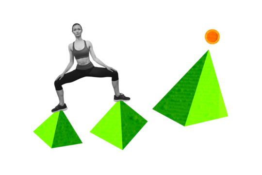 Composite trend artwork sketch image photo collage of young lady sportswear yoga training stand pyramid egypt building sport exercise
