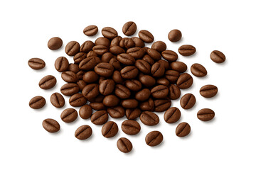 Obraz premium Isolated roasted coffee beans arranged on white background showing organic texture and richness great for cafe branding, beverage promotions, restaurant menus, and food product packaging