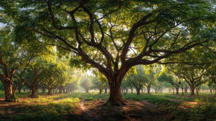 Fototapeta premium Mulberry tree field at Dawn