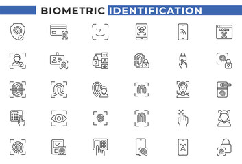 Fingerprint and Biometric Identification, Access Control, and Security Line Icons. Vector Illustration Set