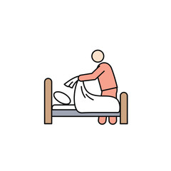 Simple Line Cartoon Figure Making a Bed Housekeeping Illustration