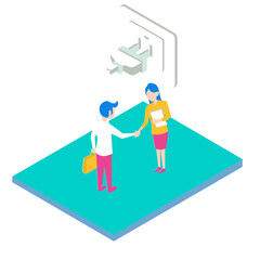 43Relationships. Business handshake with electrical plug and socket isolated on white background.