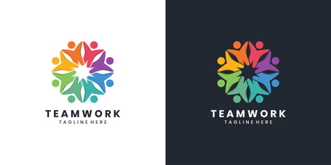 Teamwork logo design with abstract people forming a circle