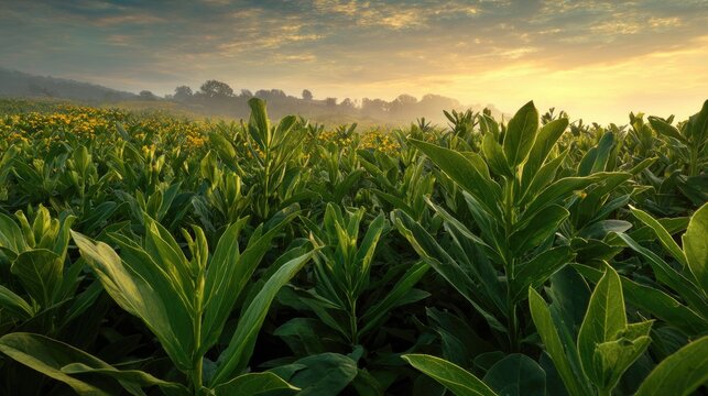 Safflower garden at Dawn