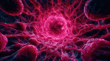Blood clot blocking red blood cells stream concept. A stunning illustration of cellular structures in vibrant colors.