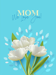 Happy Mothers Day banner. Happy mothers day tulip flower blue poster design