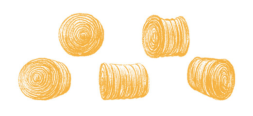 Dry hay roll. Farm straw bales. Vector grass set