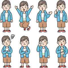 人物素材　男の子　少年　小学生　家族　