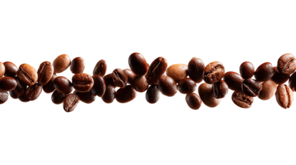 Coffee beans in horizontal line against black background