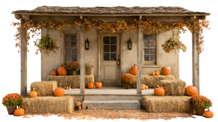 Autumn farmhouse porch display isolated on white background
