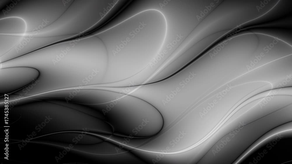 Wall mural abstract black background with wavy lines motion. flat layout with smooth lines on black background.