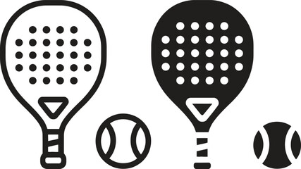 Two padel tennis rackets and balls icon set