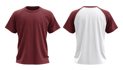 Maroon and white t-shirt mockup, front and back views