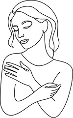  Minimalist Line Art Self-Care Woman Embracing. 